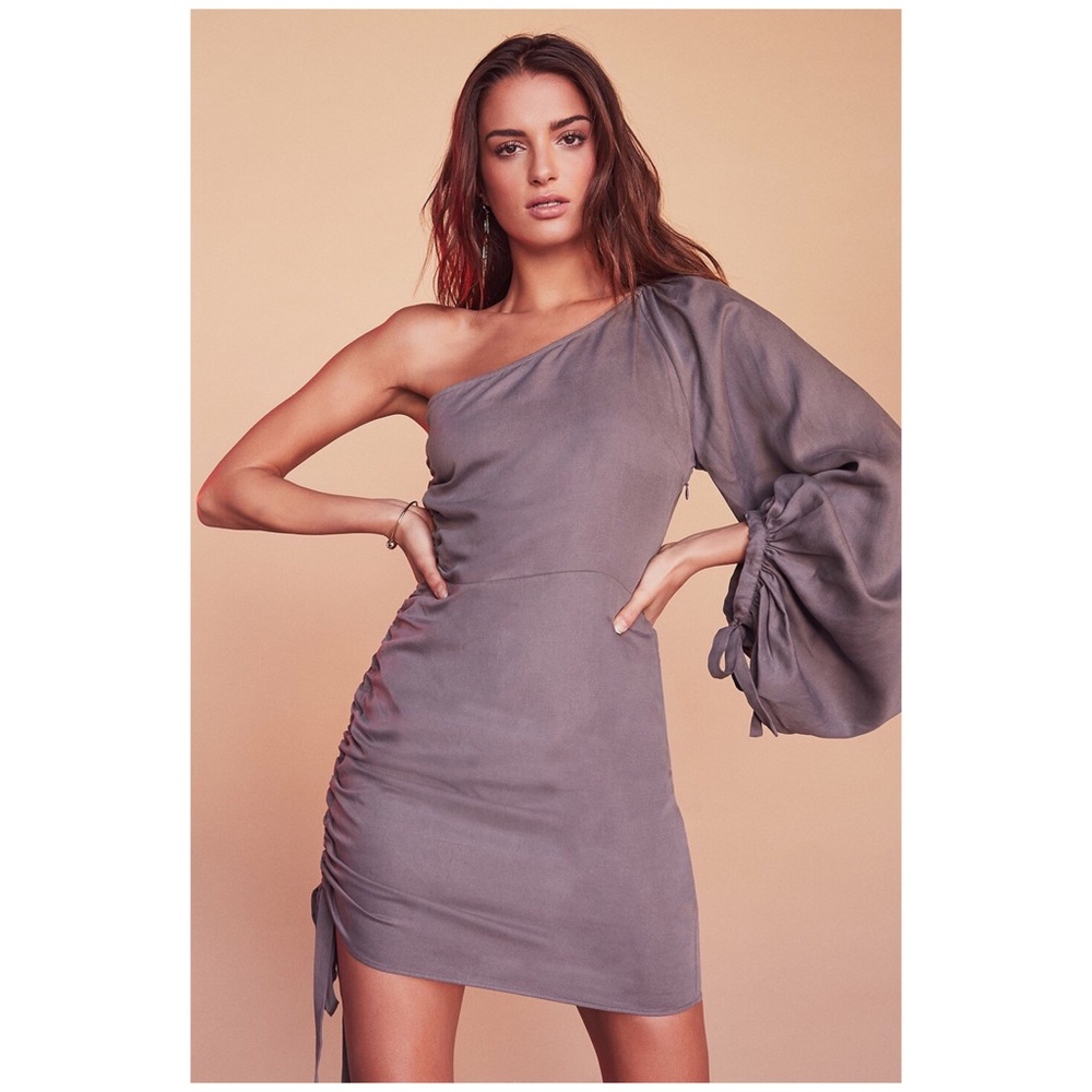 {Tularosa} Jane Dress In Coal One Sleeve Side Tie